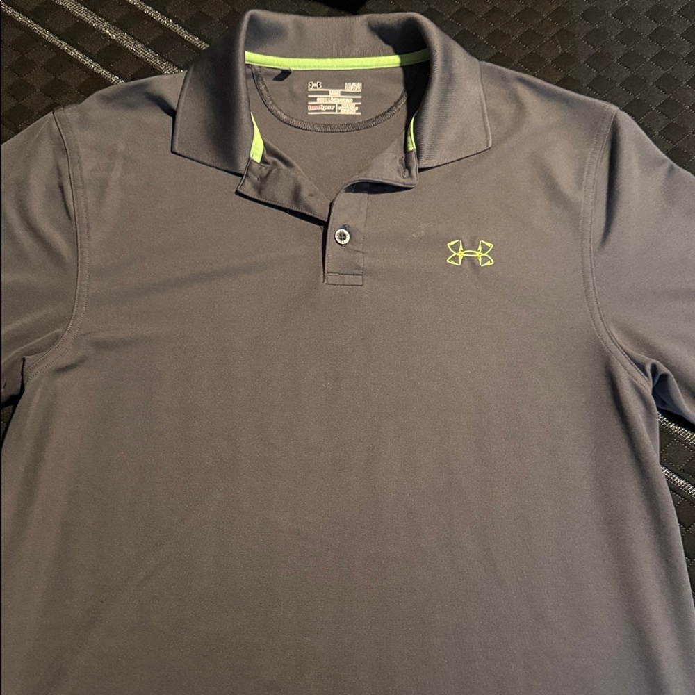Under Armour Men's Gray Polo with Lime Logo Accent